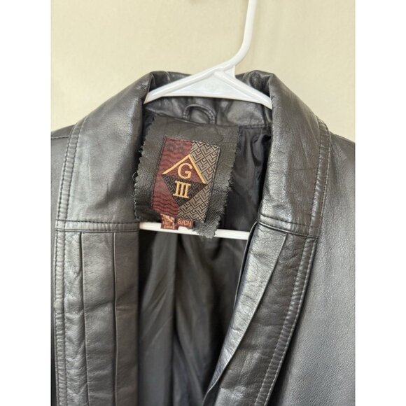 Men's G3 Small S Blazer Long Overcoat Coat Jacket Black Leather - Picture 3 of 5